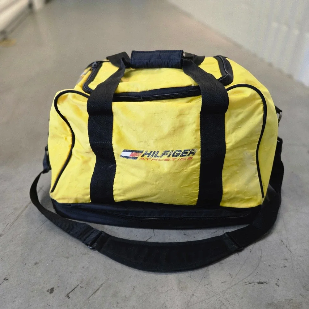 VTG Tommy Hilfiger Athletics Duffle Bag Travel Yellow GYM Carry On Nylon Weekend